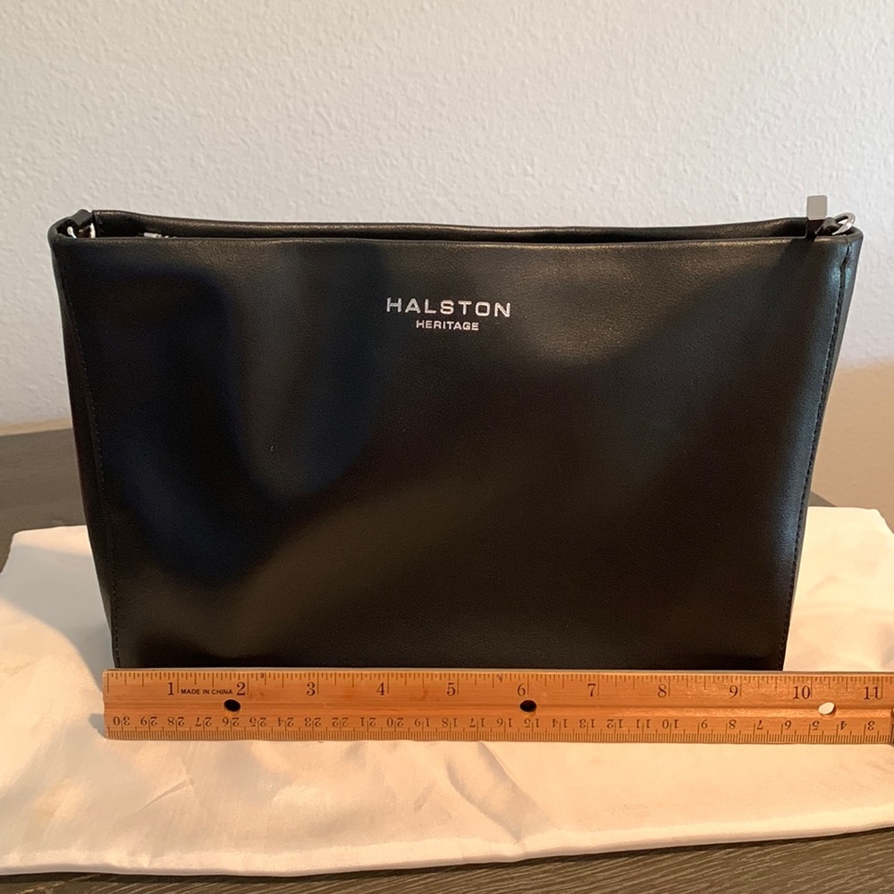 Halston Heritage black leather chain strap handbag clutch crossbody
